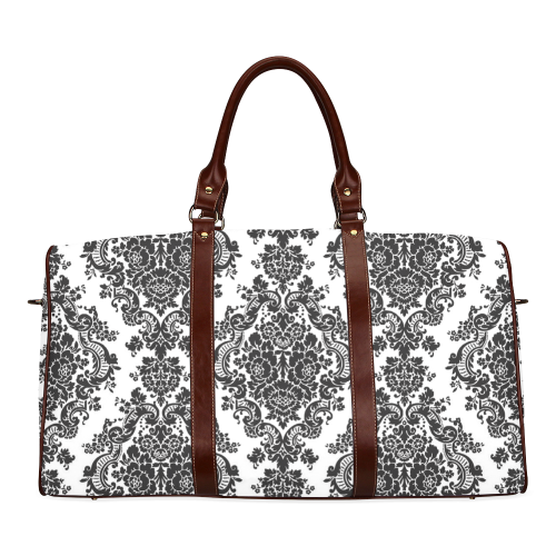 Black and White Damask Waterproof Travel Bag/Small (Model 1639)