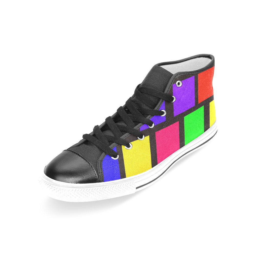 colorful checkered Women's Classic High Top Canvas Shoes (Model 017)