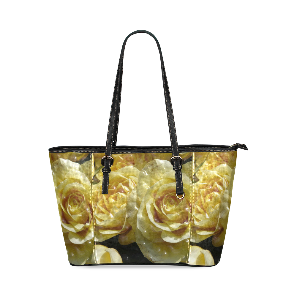 yellow roses Leather Tote Bag/Large (Model 1640)