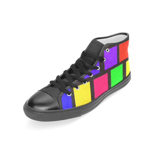 colorful checkered Women's Classic High Top Canvas Shoes (Model 017)