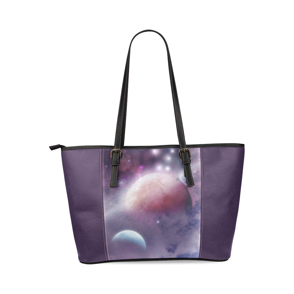 Pink Space Dream Leather Tote Bag/Large (Model 1640)