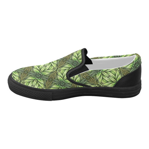 Mandy Green- Leaf Weave small pattern Women's Slip-on Canvas Shoes (Model 019)