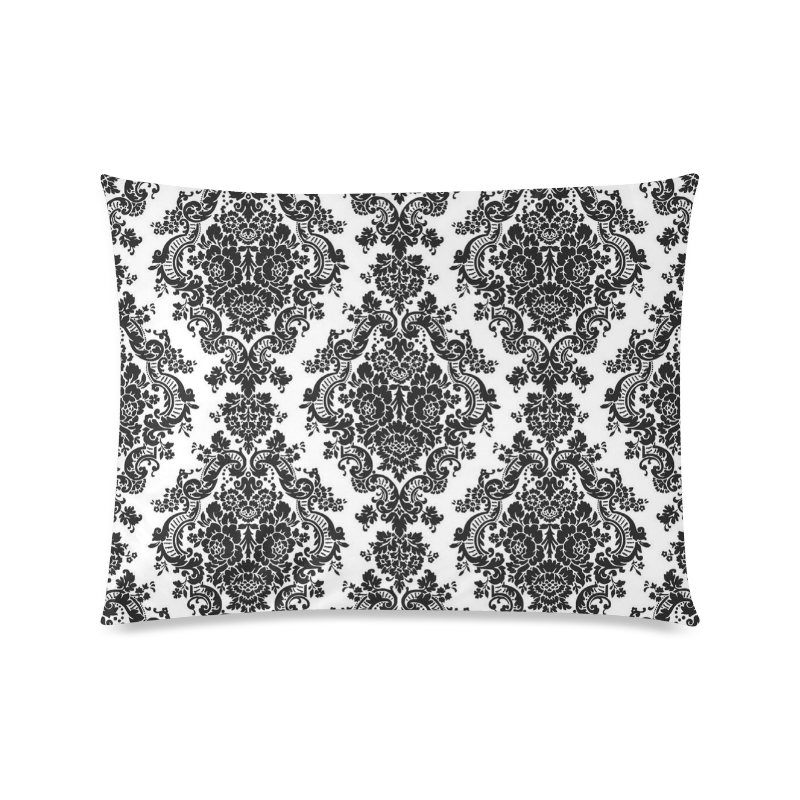 Black and White Damask Custom Zippered Pillow Case 20"x26"(Twin Sides)