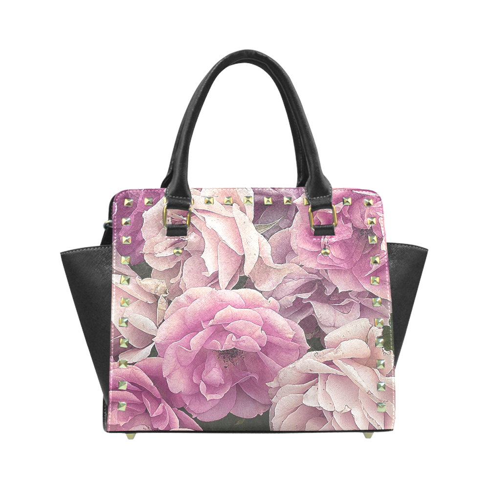 great garden roses pink Rivet Shoulder Handbag (Model 1645)