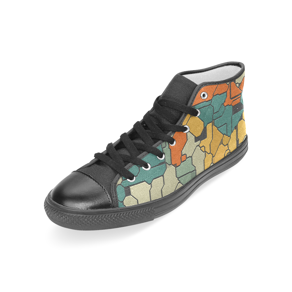 Textured retro shapes Women's Classic High Top Canvas Shoes (Model 017)