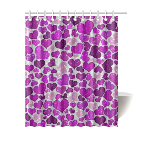 sparkling hearts purple Shower Curtain 60"x72"