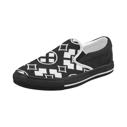 black and white Pattern 3416 Women's Slip-on Canvas Shoes (Model 019)