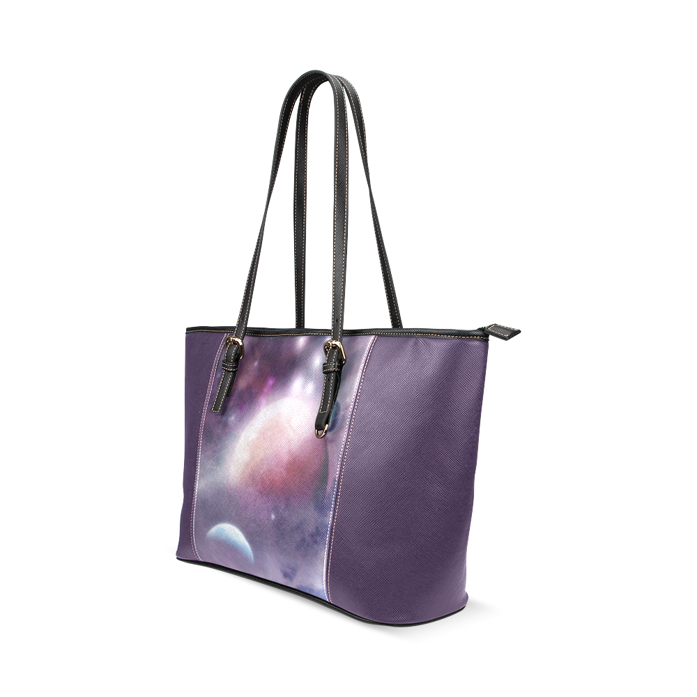 Pink Space Dream Leather Tote Bag/Small (Model 1640)