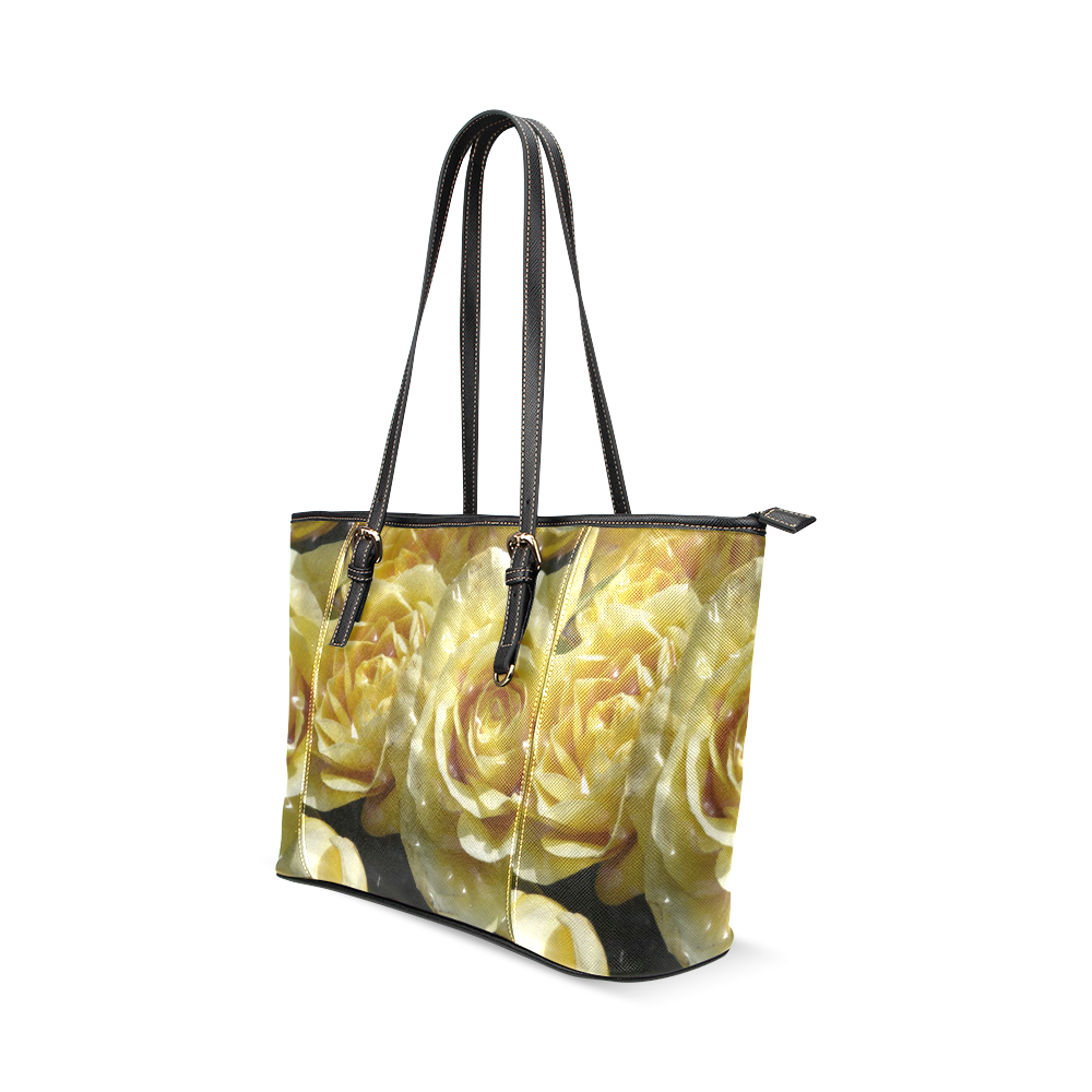 yellow roses Leather Tote Bag/Large (Model 1640)