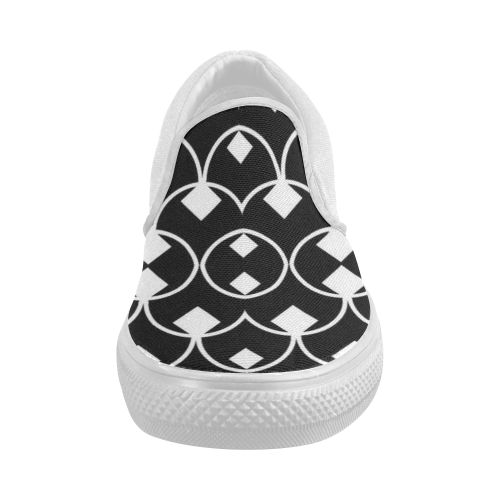 black and white Pattern 4416 Women's Slip-on Canvas Shoes (Model 019)