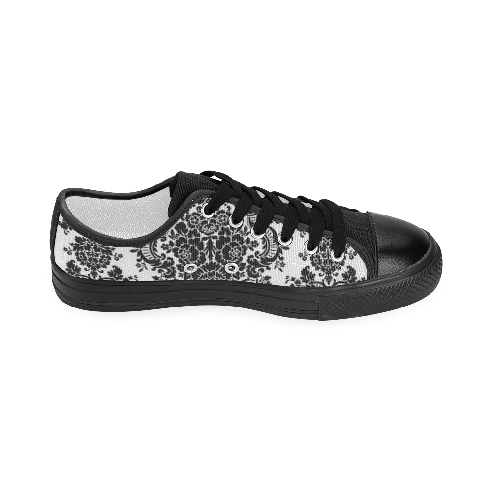 Black and White Damask Women's Classic Canvas Shoes (Model 018)