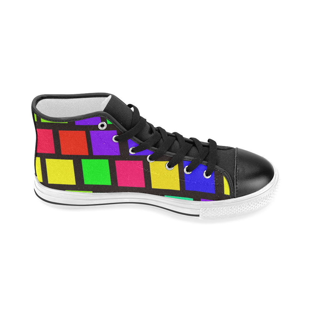 colorful checkered Women's Classic High Top Canvas Shoes (Model 017)