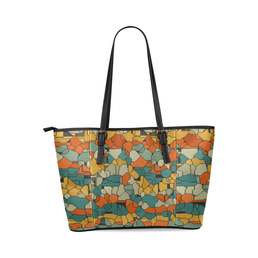 Textured retro shapes Leather Tote Bag/Small (Model 1640)