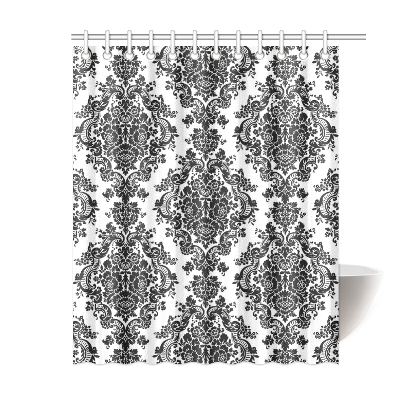 Black and White Damask Shower Curtain 60"x72"