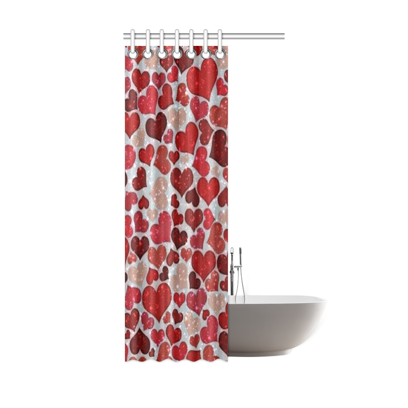 sparkling hearts, red Shower Curtain 36"x72"