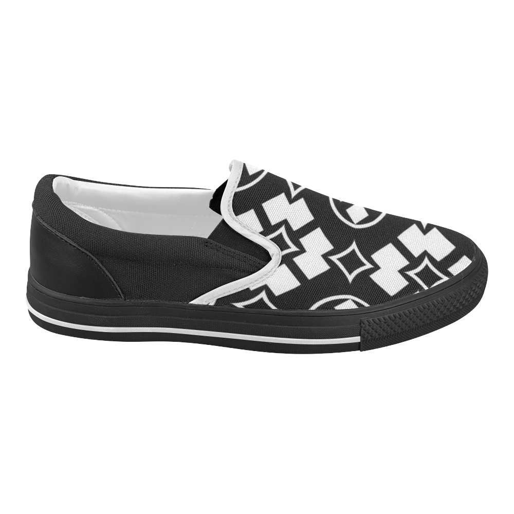 black and white Pattern 3416 Women's Slip-on Canvas Shoes (Model 019)