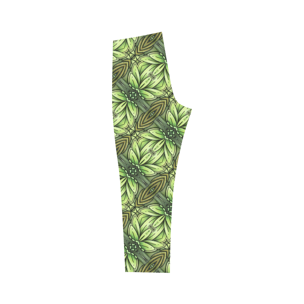 Mandy Green - Leaf Weave small foliage Capri Legging (Model L02)