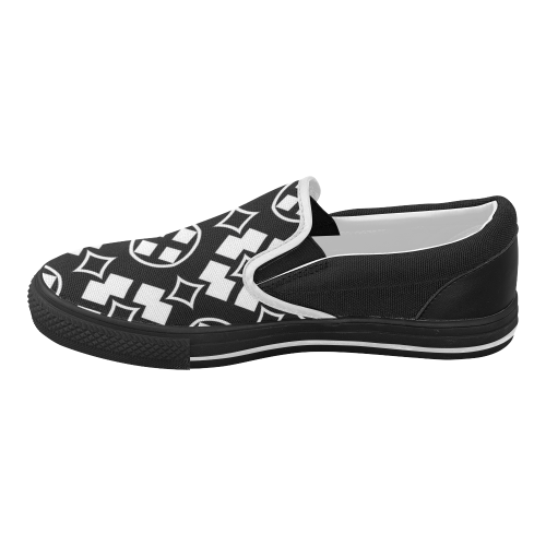 black and white Pattern 3416 Women's Slip-on Canvas Shoes (Model 019)