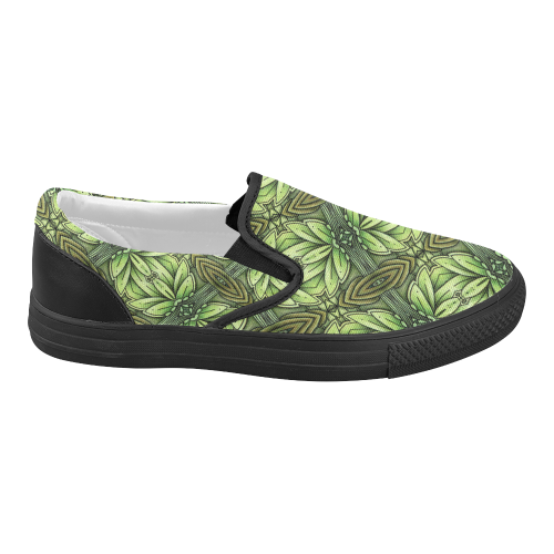 Mandy Green- Leaf Weave small pattern Women's Slip-on Canvas Shoes (Model 019)
