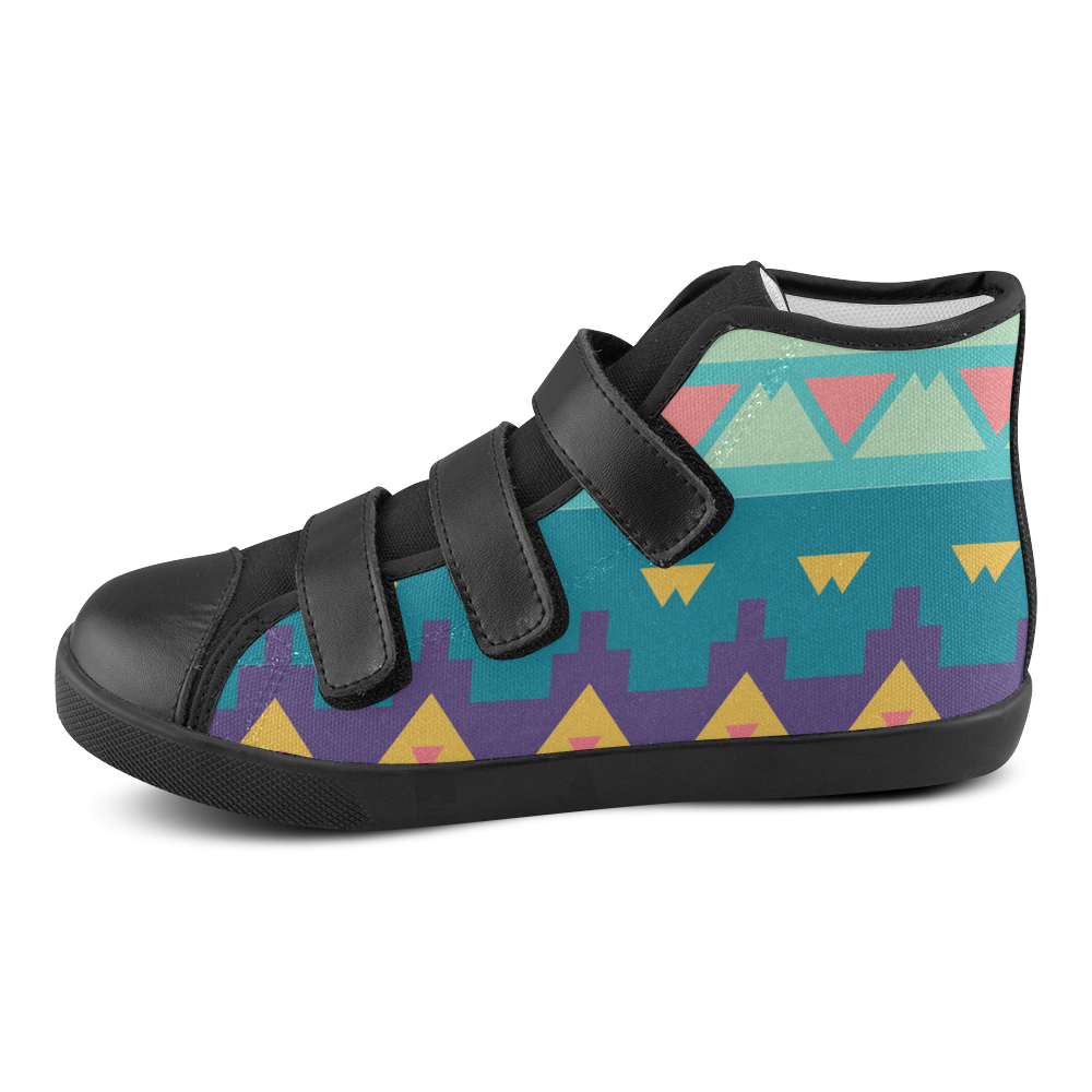 Pastel tribal design Velcro High Top Canvas Kid's Shoes (Model 015)