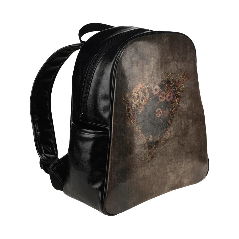 A decorated Steampunk Heart in brown Multi-Pockets Backpack (Model 1636)
