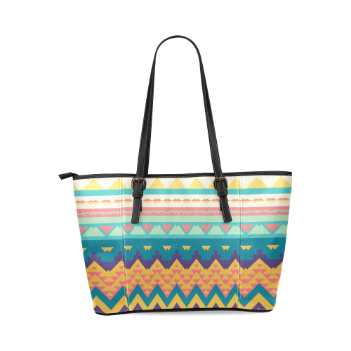 Pastel tribal design Leather Tote Bag/Small (Model 1640)