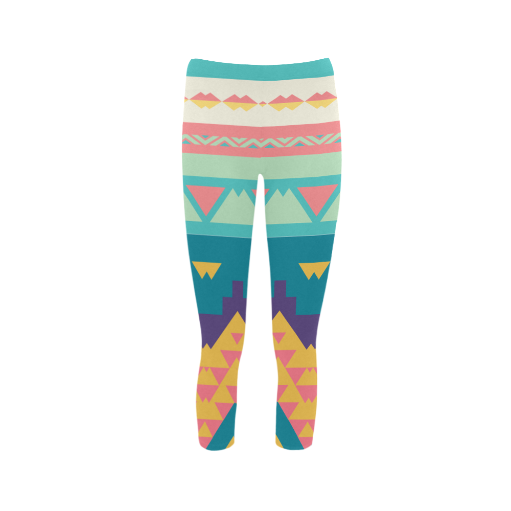 Pastel tribal design Capri Legging (Model L02)