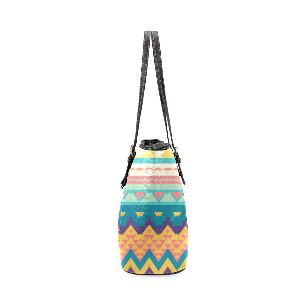 Pastel tribal design Leather Tote Bag/Small (Model 1640)