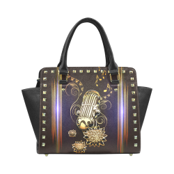 Music, golden microphone Rivet Shoulder Handbag (Model 1645)