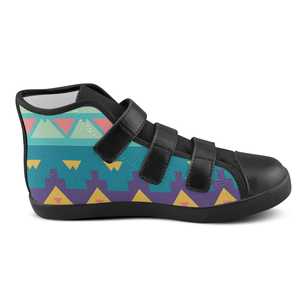 Pastel tribal design Velcro High Top Canvas Kid's Shoes (Model 015)