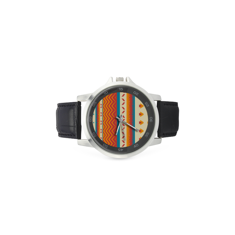 Tribal shapes Unisex Stainless Steel Leather Strap Watch(Model 202)