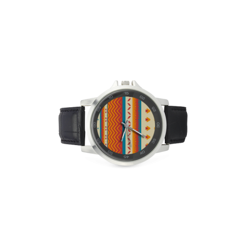 Tribal shapes Unisex Stainless Steel Leather Strap Watch(Model 202)
