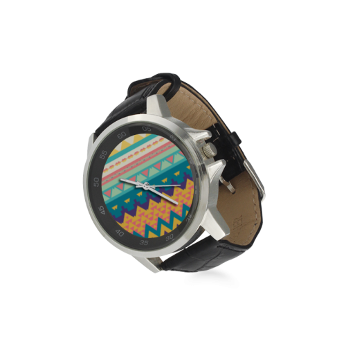 Pastel tribal design Unisex Stainless Steel Leather Strap Watch(Model 202)