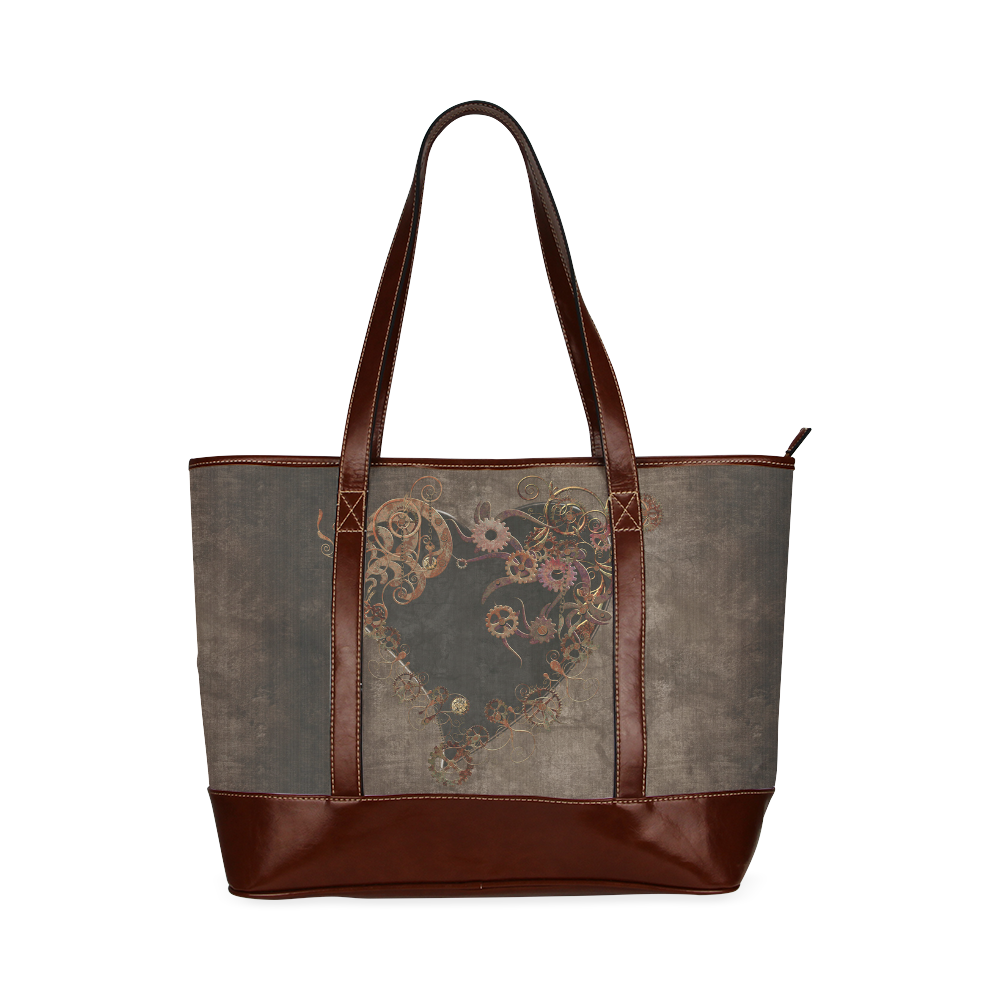 A decorated Steampunk Heart in brown Tote Handbag (Model 1642)