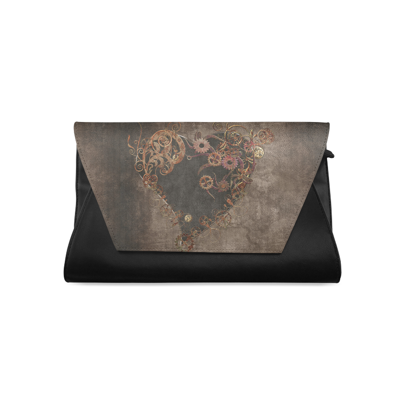 A decorated Steampunk Heart in brown Clutch Bag (Model 1630)