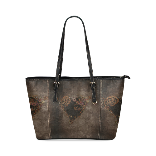 A decorated Steampunk Heart in brown Leather Tote Bag/Small (Model 1640)