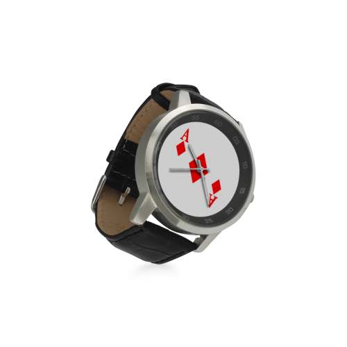 Ace of Diamonds Unisex Stainless Steel Leather Strap Watch(Model 202)