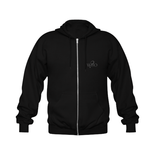 Who? Black Gildan Full Zip Hooded Sweatshirt (Model H02)