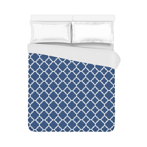 dark blue white quatrefoil classic pattern Duvet Cover 86"x70" ( All-over-print)