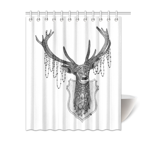 Ornate Deer head drawing - pattern art Shower Curtain 60"x72"