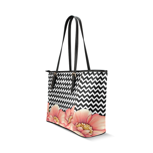 flower power Leather Tote Bag/Small (Model 1640)