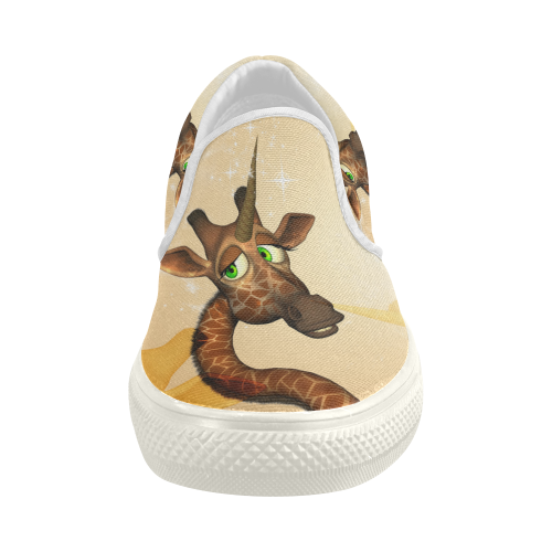 Funny unicorn giraffe Women's Slip-on Canvas Shoes (Model 019)