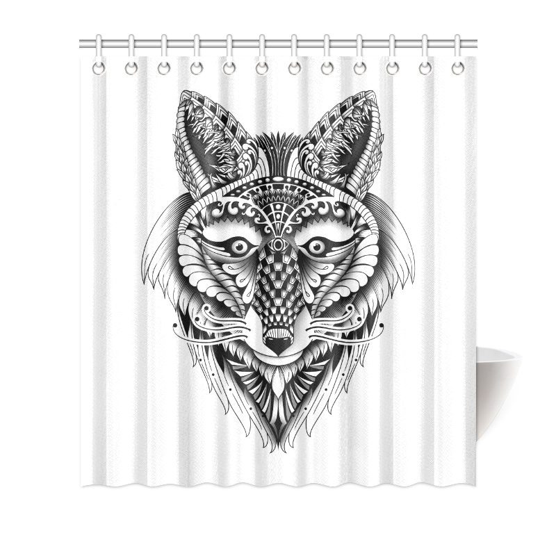 Foxy Wolf ornate animal drawing Shower Curtain 66"x72"