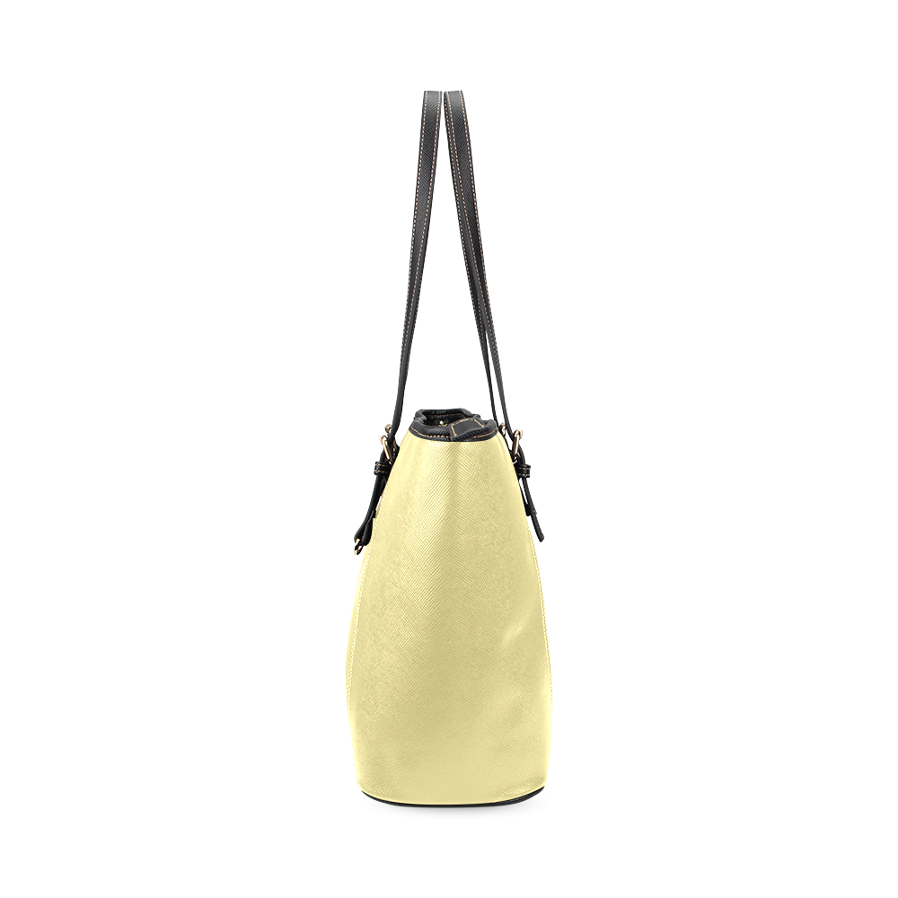 Custard Color Accent Leather Tote Bag/Small (Model 1640)