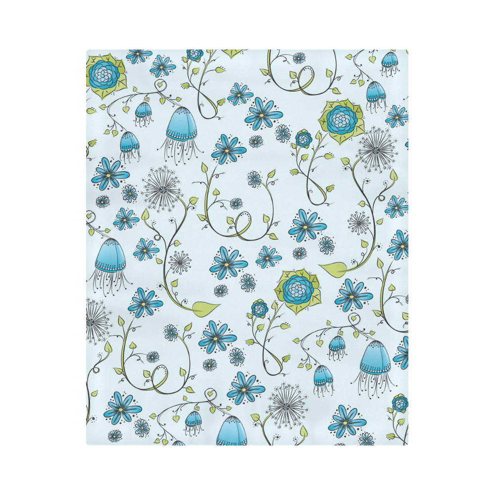 blue fantasy doodle flower pattern Duvet Cover 86"x70" ( All-over-print)