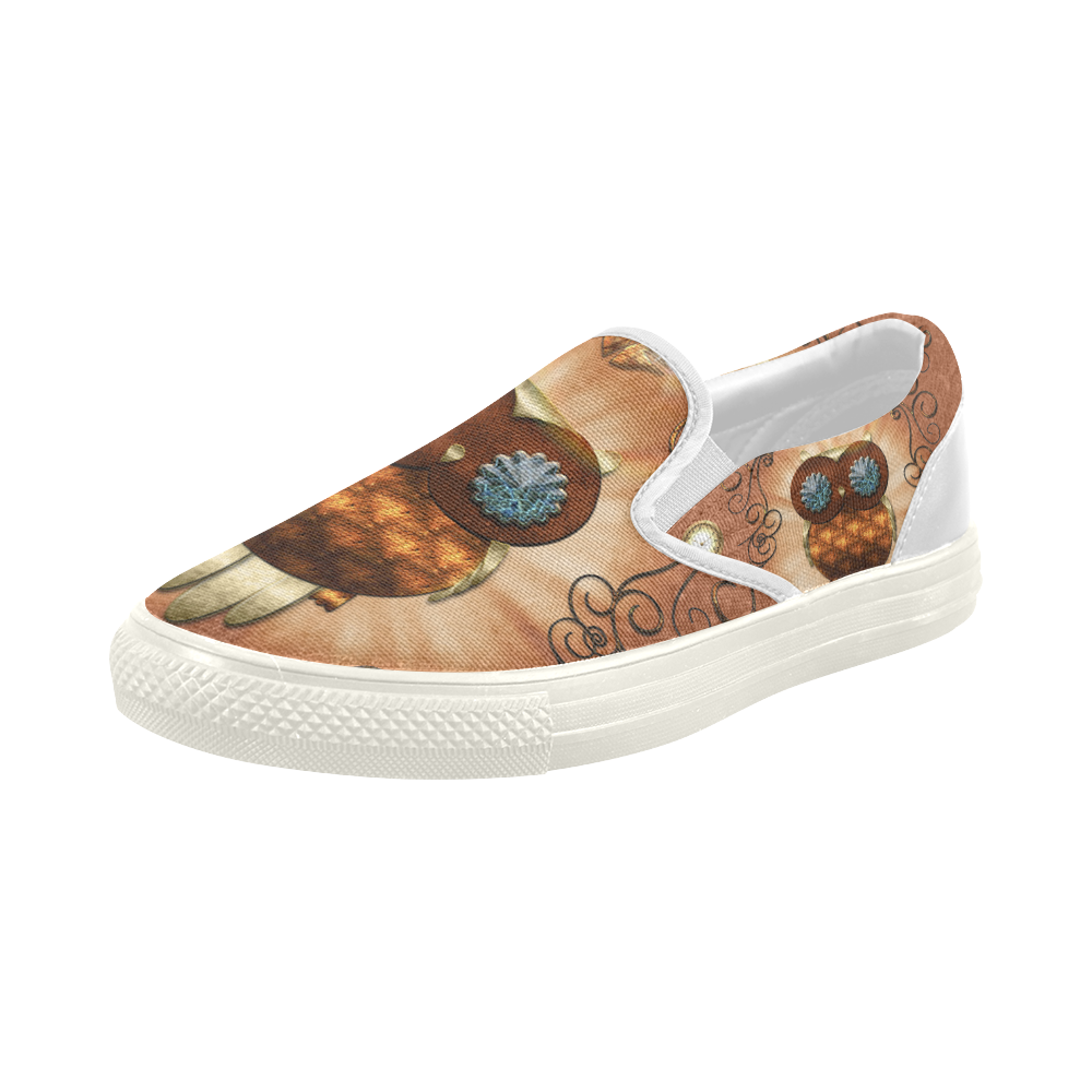 Steampunk, cute owl Women's Slip-on Canvas Shoes (Model 019)