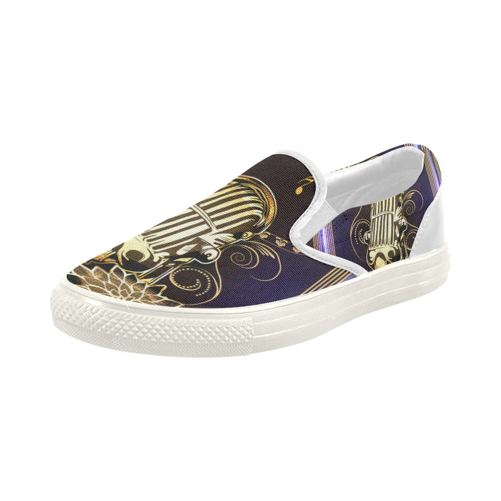 Music, microphone Women's Slip-on Canvas Shoes (Model 019)