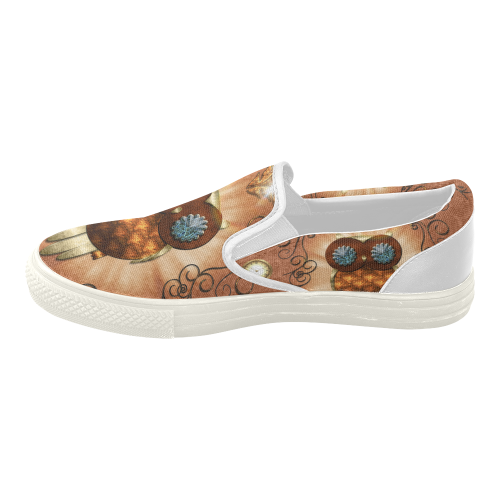 Steampunk, cute owl Women's Slip-on Canvas Shoes (Model 019)
