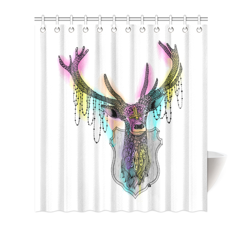 Watercolor deer head, ornate animal drawing Shower Curtain 66"x72"