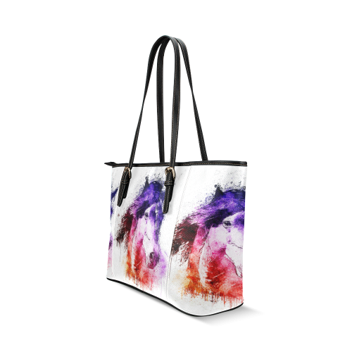 watercolor horse Leather Tote Bag/Small (Model 1640)